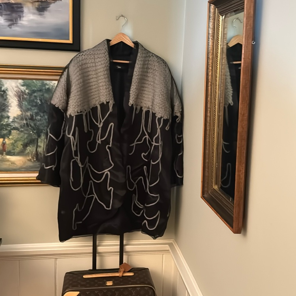 Tadaski Black & White Yarn Vintage Coat Jacket Size M L Made in Italy Tadashi